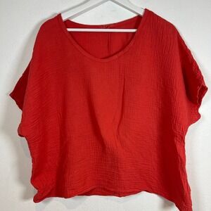 It Is Well LA Gauze Boxy Top Size L Cotton Short Sleeve Lagenlook Relaxed USA